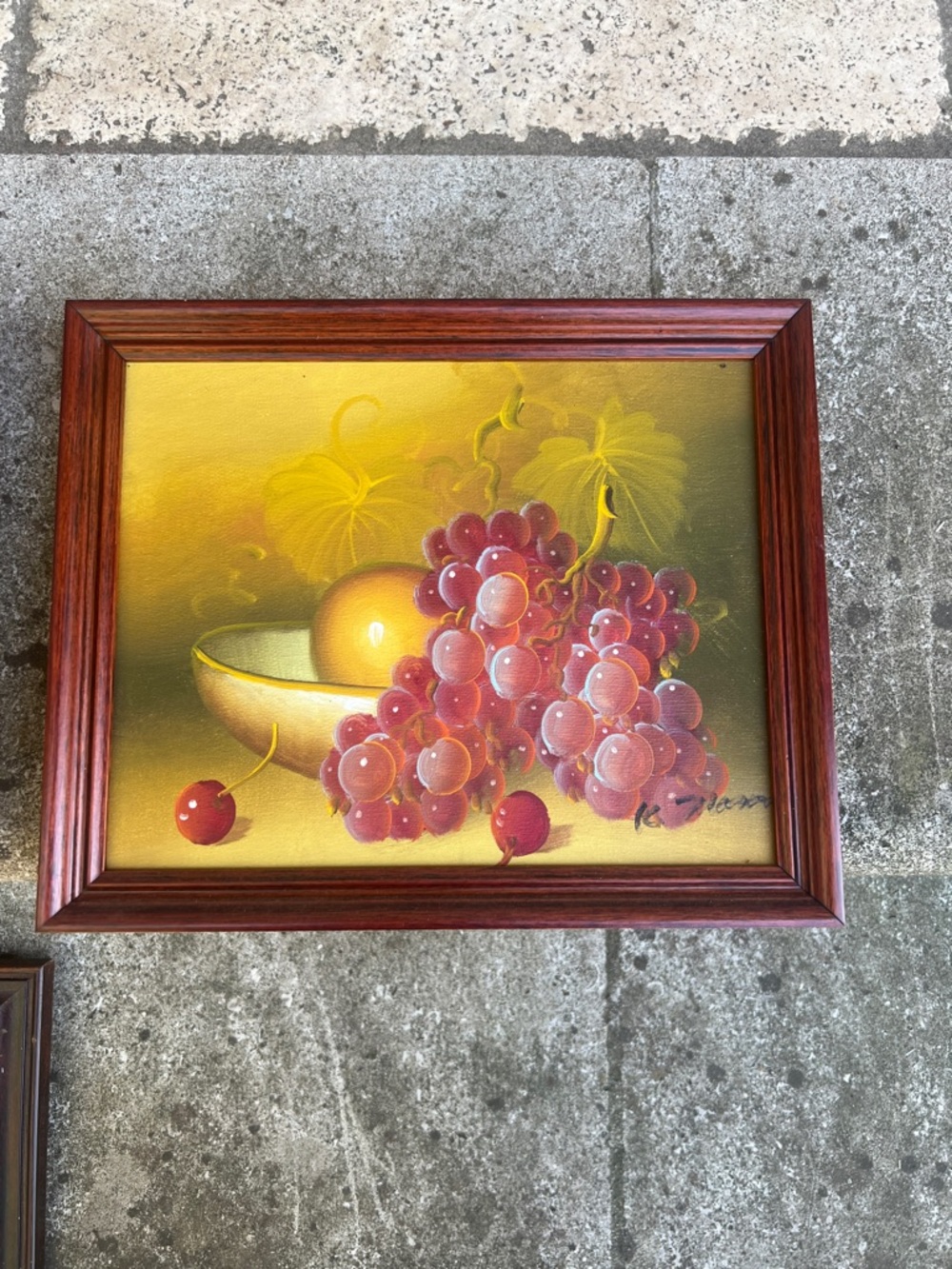 Vintage Painting of Grapes and Fruit 9x11